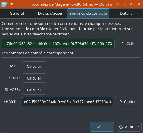 Checksum de Mageia 10 avec Dolphin