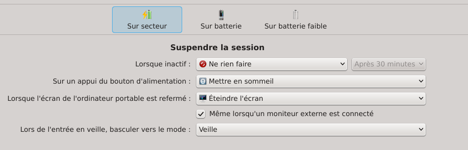 Configuration energie