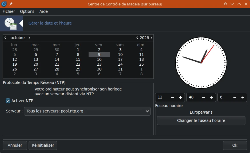 CCM Réglage date et heure, serveurs ntp