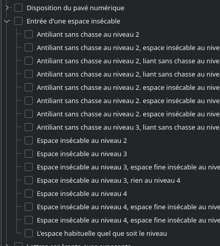 Paramétrage du clavier, espace insécable