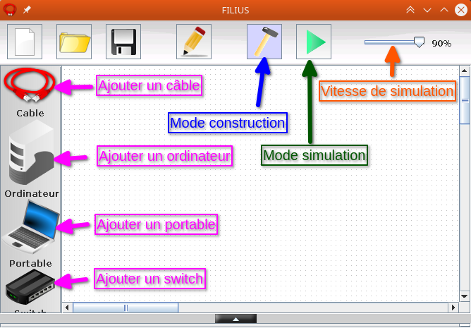 Interface de Filius commentée