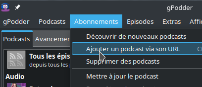 gPodder barre de menus Abonnement