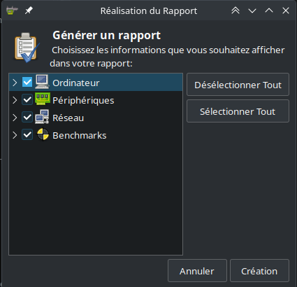HardInfo fenetre Rapports