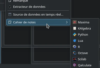 LabPlot menu notebooks