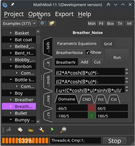 MathMod Fenetre des paramètres