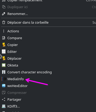 Menu contextuel de MédiaInfo