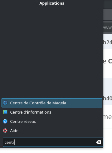Menu des applications