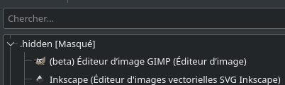 Entrées masquées - Menu des applications, Plasma