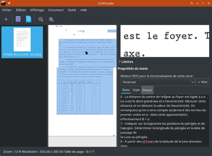 OCRFeeder en fonctionnement avec une image et le texte reconnu