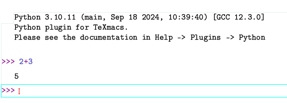 Session python OK dans TeXmacs
