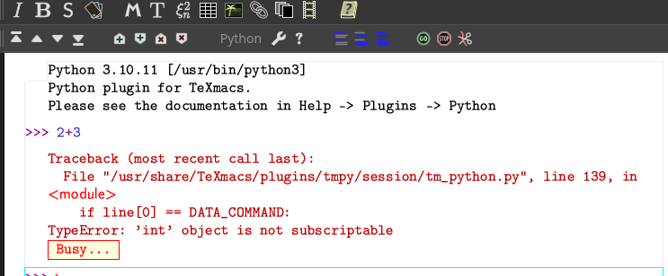 Plantage de session python dans TeXmacs