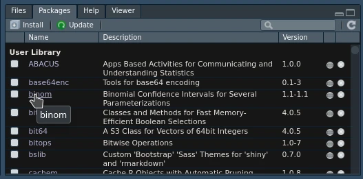 RStudio - onglet packages
