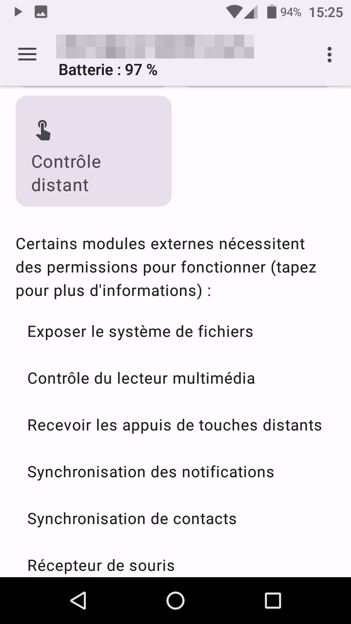 Capture d'écran KDE Connect sur smartphone