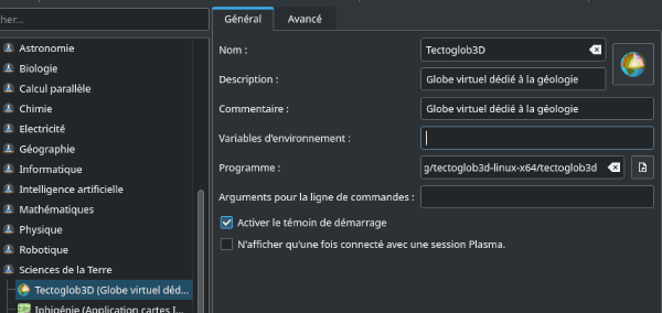 Entrée Tectoglob Menu des Applications Plasma