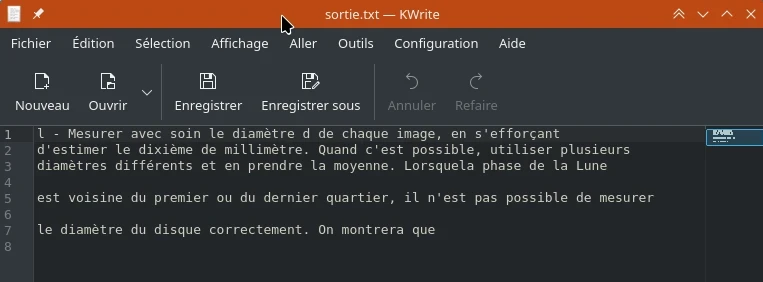 Texte reconnu par Tesseract dans l'éditeur Kwrite