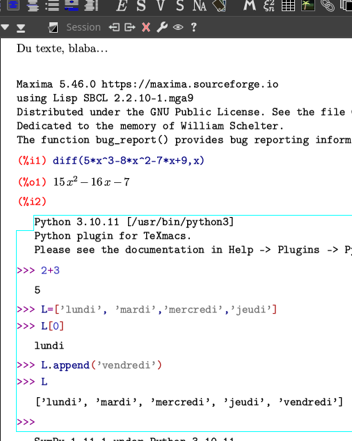 Exemples de sessions dans TeXmacs