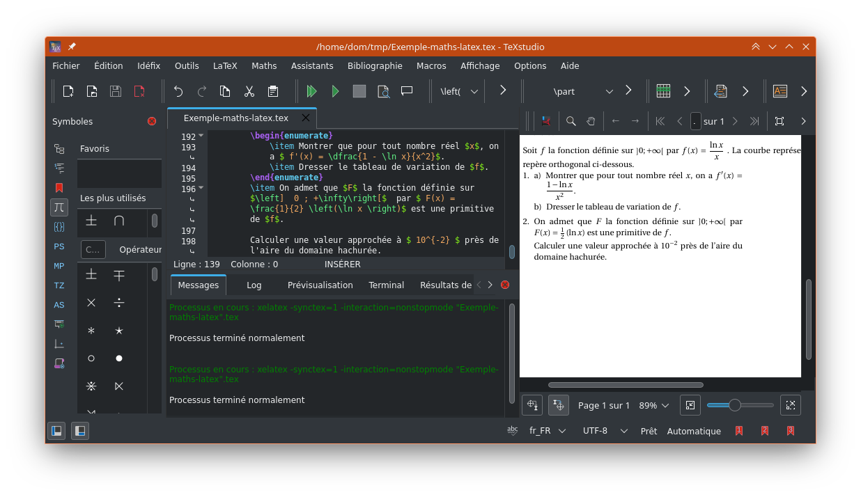 TeXstudio avec afficheur embarqué