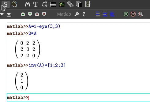 Texmacs session matlab