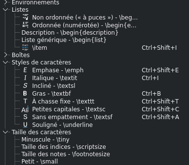 Un exemple des raccourcis