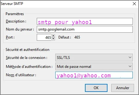 Thunderbird smtp sortant