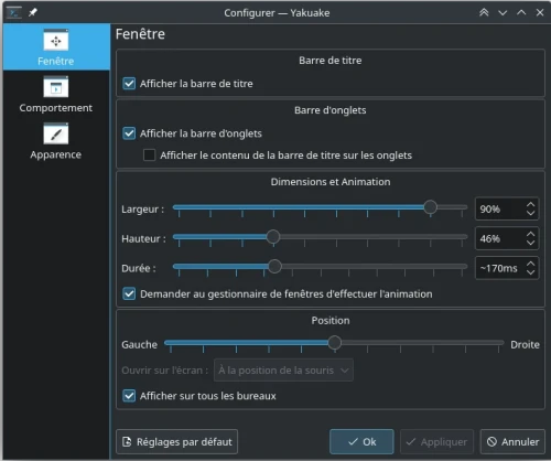 Yakuake Fenetre Configurer